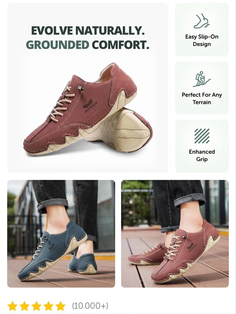 Grounded Footwear Men's Casual Leather Lace-Up Sneakers in Brown Sz 13